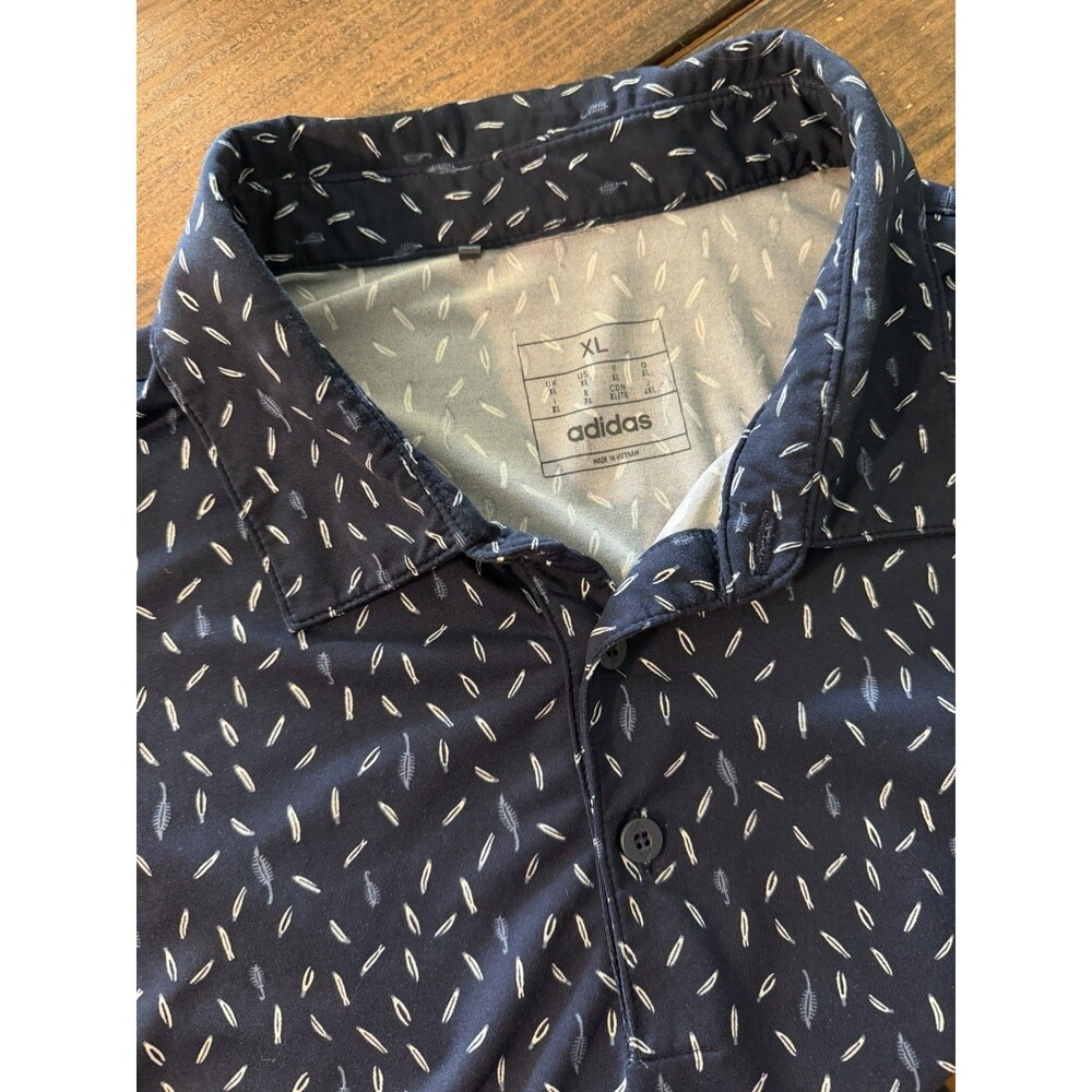 Adidas Polo Shirt Mens XL Blue Graphic Print Short Sleeve Tagless Golf Rugby